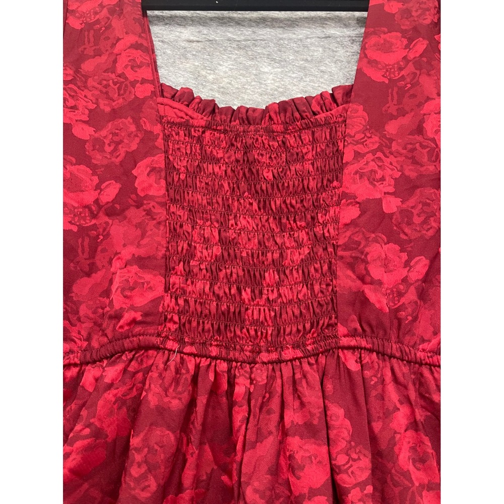 Altar'd State Burgundy Red Floral Jacquard Smocked Tiered Mini Dress Womens M - Picture 6 of 11